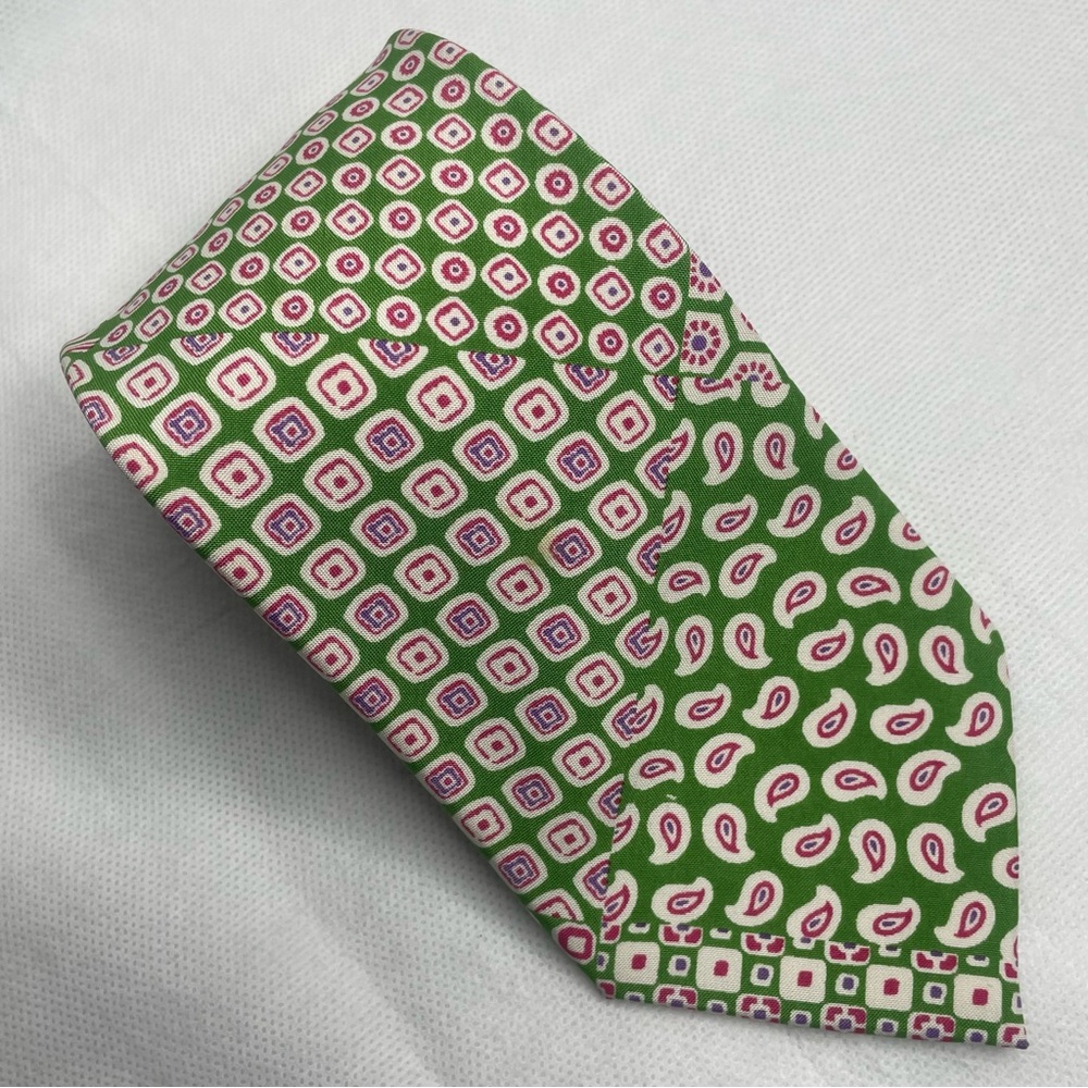 Vintage Polo Raph Lauren Paisley Pastels Tie Italian Made Woven Green Pink Red